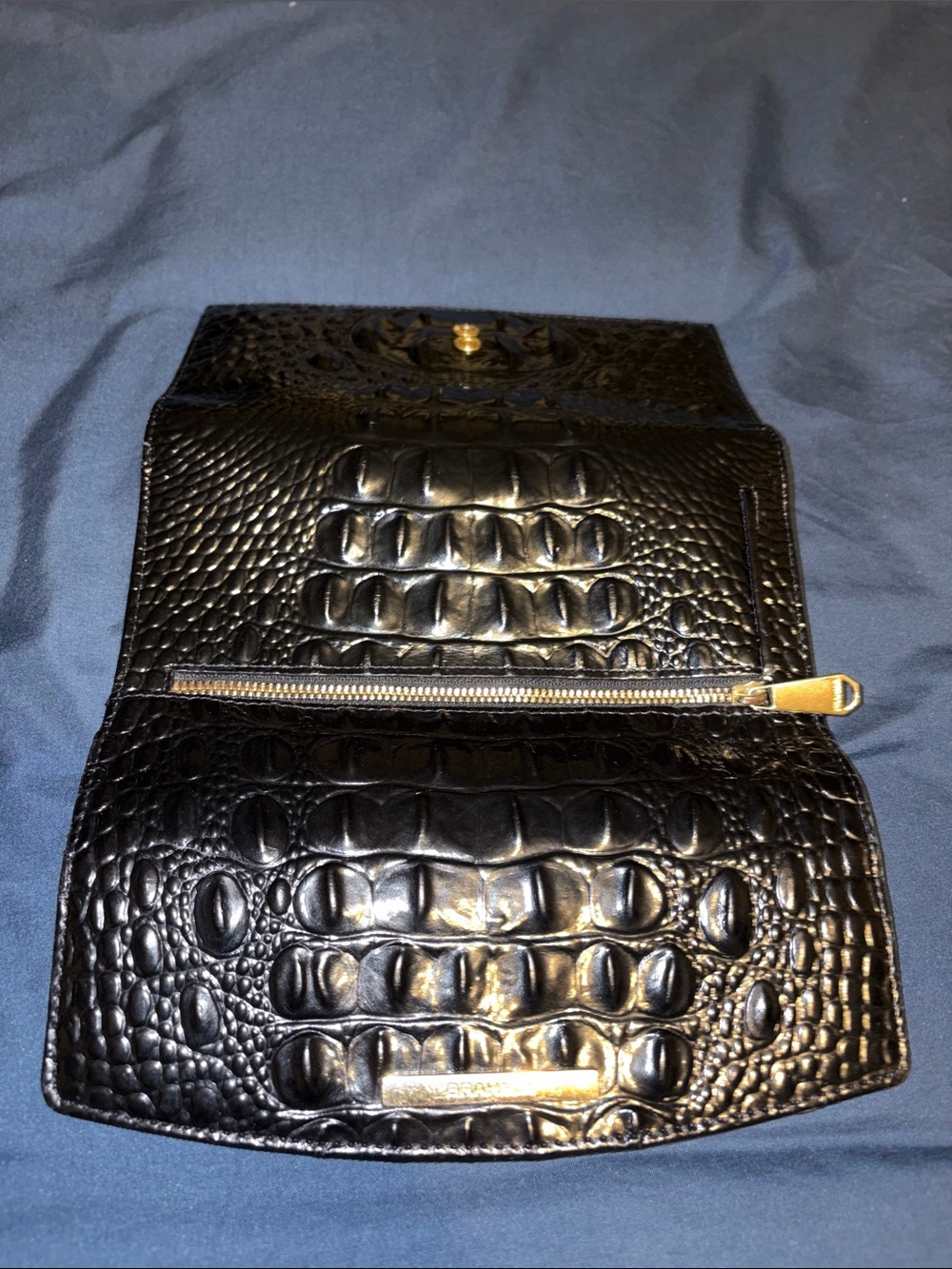 Brahmin Black Croc-Embossed Clutch with Gold Hardware